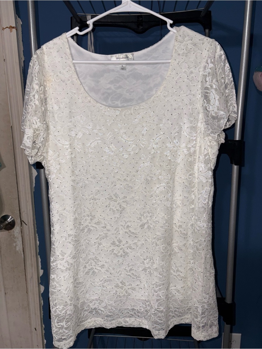 dressbarn White Lace Scoop Neck Short Sleeve Tee